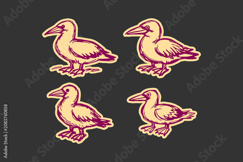 Konstfotografi Seabird illustration set featuring four stylized hand drawn gannet characters in