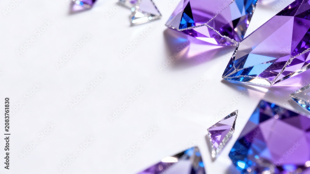 Fototapeta premium Purple and blue gemstones on white surface