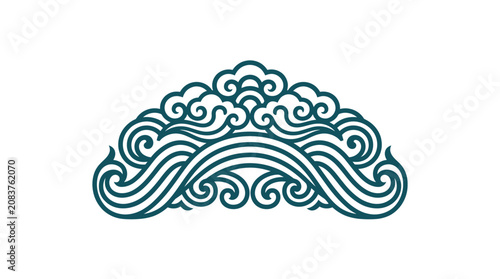 Green symmetrical mountain and wave ornament in traditional style.