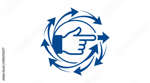Hand pointing right within a circular arrow flow.