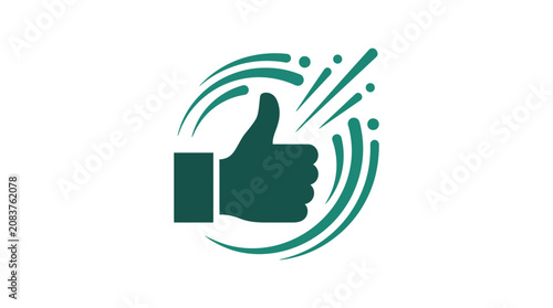Green thumbs up icon with dynamic motion lines.