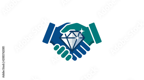 Handshake graphic holding a large diamond icon.