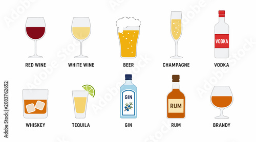 Schilderij op canvas Colorful collection of various alcoholic and non alcoholic beverages