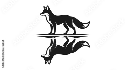 Billede på lærred Black Fox Silhouette Reflection Minimalist Logo Design