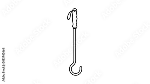 Bild auf Leinwand Black and White Line Drawing of a Fireplace Poker Tool with Hook