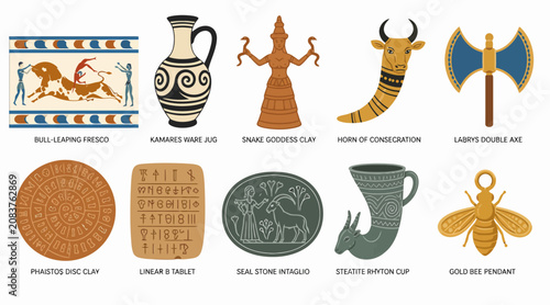 Fotografie Ancient Artifacts and Symbols Collection Illustration.