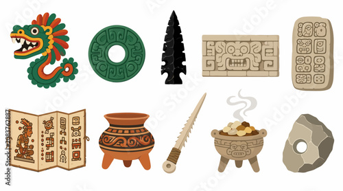 Ancient Aztec and Mayan Cultural Artifacts Collection.