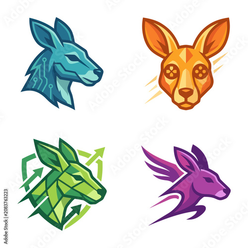 Colorful animal heads with geometric shapes.