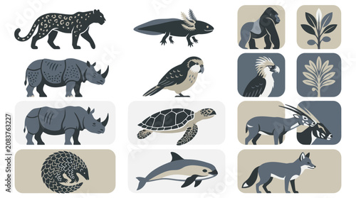 Collection of various wild animals icons.