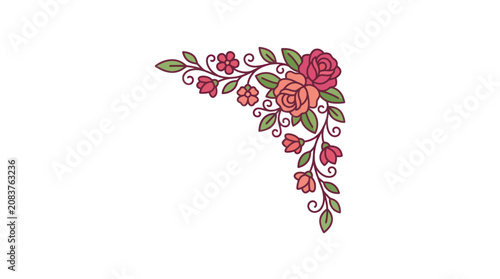 Colorful floral design with pink roses.