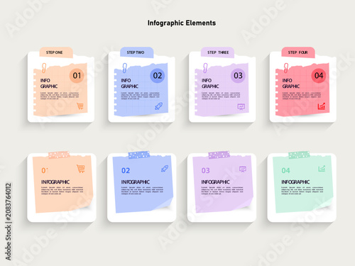 Set of colorful infographic template with four sticky notes vector.	
