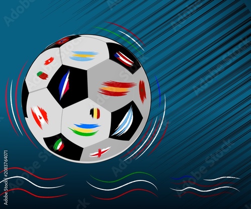 Soccer ball background with World Cup participant flag colors