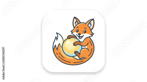 Fényképezés Cute cartoon orange fox sitting curled.