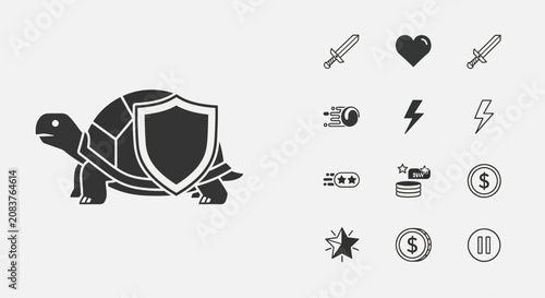 Картината върху платно Turtle with shield and icons nearby.