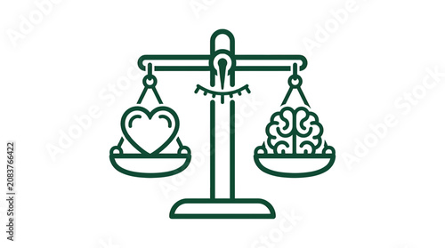 Tableau sur toile Heart and Brain Balance Scales Icon Symbolizing Emotional and Rational Decision