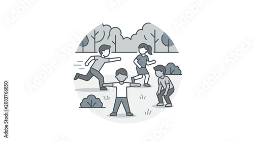 Foto Children playing outdoors in a group.