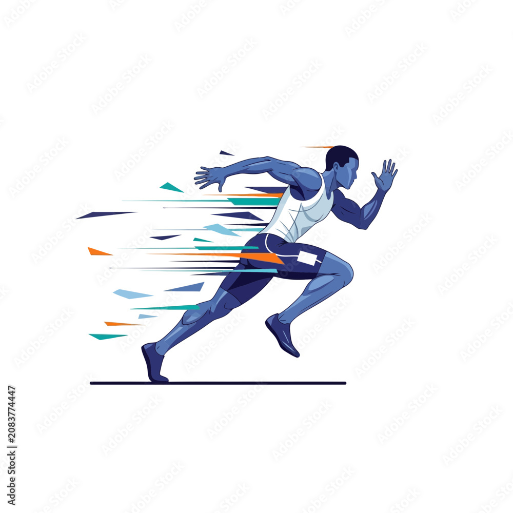 Obraz premium Dynamic Male Athlete Running at High Speed with Abstract Motion Effects