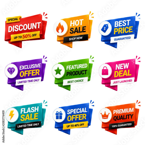 Promotional Sale Badge and Ribbon Set for Ecommerce Marketing UI Elements Collection