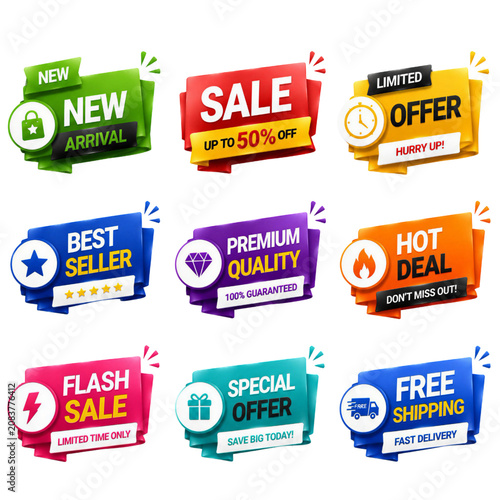 Promotional Sale Badge and Ribbon Set for Ecommerce Marketing UI Elements Collection