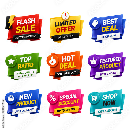 Promotional Sale Badge and Ribbon Set for Ecommerce Marketing UI Elements Collection