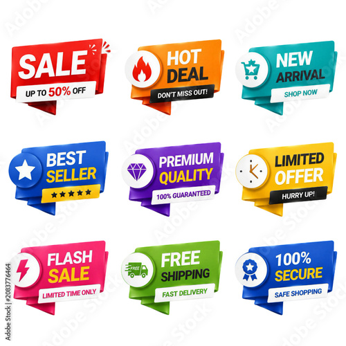 Promotional Sale Badge and Ribbon Set for Ecommerce Marketing UI Elements Collection