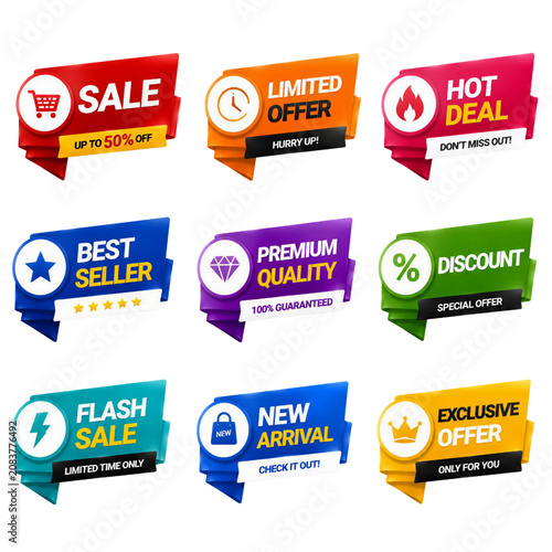 Promotional Sale Badge and Ribbon Set for Ecommerce Marketing UI Elements Collection