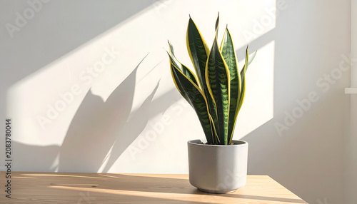 Sansevieria Plant in a Modern Pot Bathed in Sunlight.