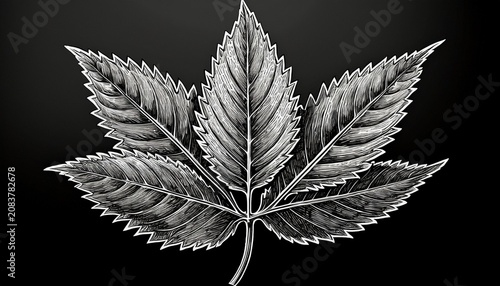 Scratchboard Engraved Nettle Leaf With White Fill