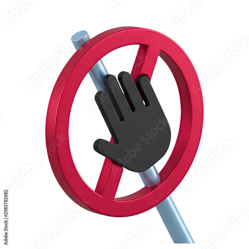 3D render of a prohibition sign with a stop hand gesture