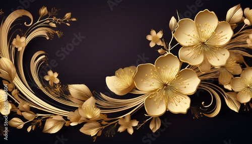 Golden Elegant Cherry Blossom Corner Border Design With Blooming Flowers
