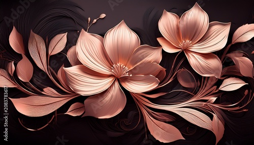 Elegant Rose Gold Floral Abstract On Black Luxury Background Romantic Rose Gold Flower Illustration
