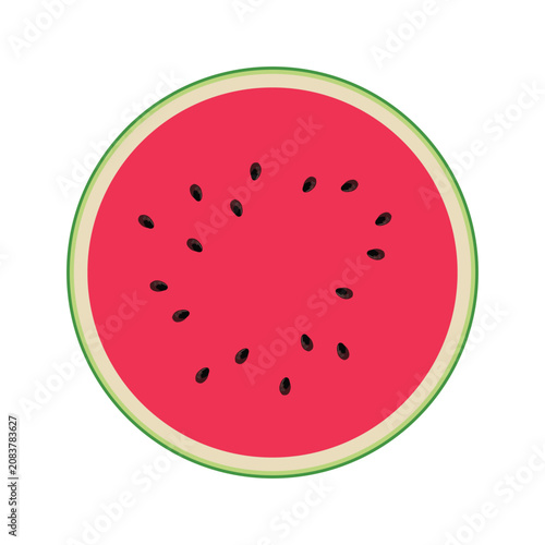 Konstfotografi Fresh Watermelon Whole and Slice Isolated on White Background Vector Illustratio