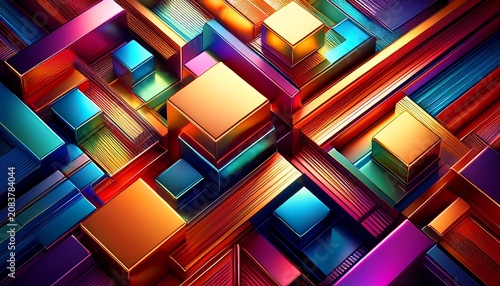 Colorful D Metallic Cubes And Bars Abstract Background