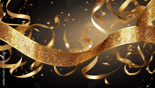 Luxurious Golden Confetti Streamers With Sparkling Glitter Details Metallic Curling Ribbons And Elegant Festive Design Isolated On Transparent Background Ideal For Parties Weddings Celebrations