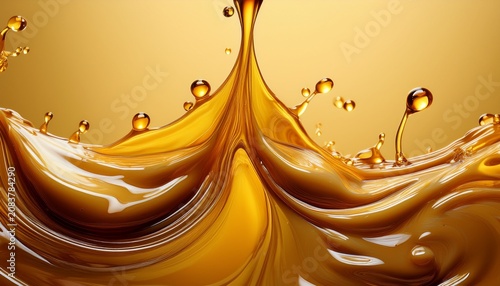 Honey Flowing And Dripping Yellow Liquid Waves