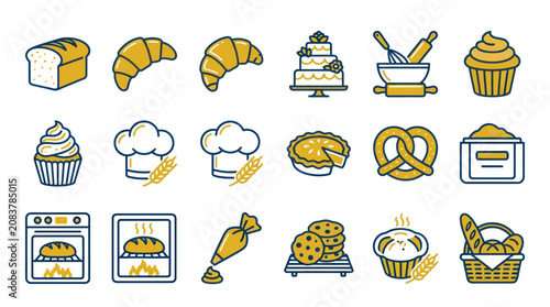 Bild auf Leinwand Variety of baked goods icons.