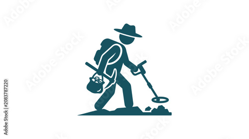 Photos Man searching with metal detector outdoors.