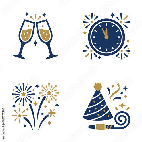 New Year Celebration Icon Set.