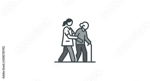 Nurse helping senior man walk.