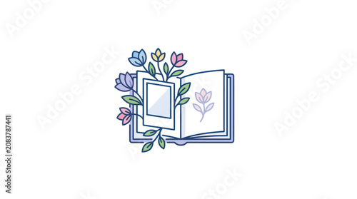 Open Book with Colorful Floral Decoration.