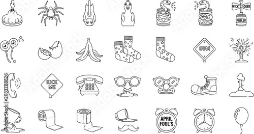 Cuadro en lienzo Graphic collection of various april fools jokes and classic funny pranks in thin