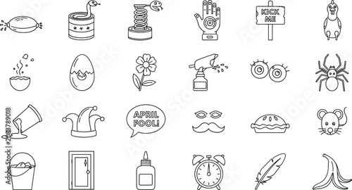 Fotografía Set of line art icons depicting classic april fools day pranks and funny jokes f