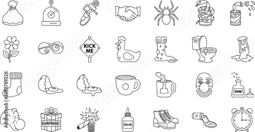 Canvas-taulu Vector illustrations of april fools day prank equipment in minimal line style fo