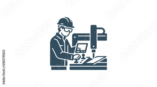 Bild auf Leinwand Man wearing safety gear operating machine.