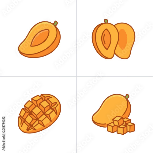 Bild auf Leinwand Mango fruit and cubes illustration.