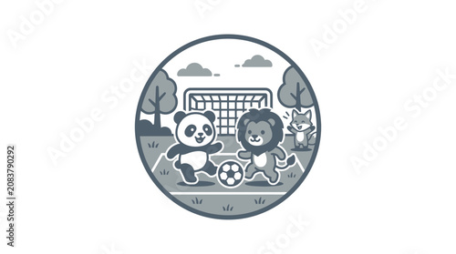 Canvastavla Panda Playing Soccer with Friends.