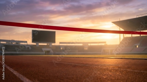 Serene Stadium Track at Sunset with Barrier