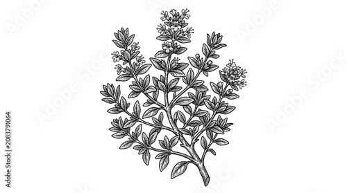 Vintage Thyme Herb Branch Illustration, Botanical Drawing, Hand Drawn Plant