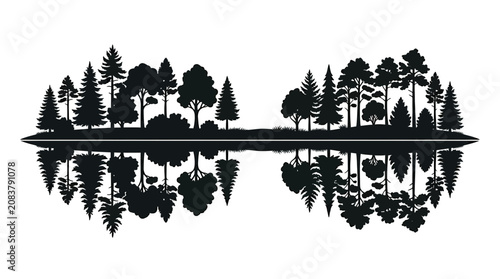 Forest Reflection Silhouette, Nature Landscape Mirror Image