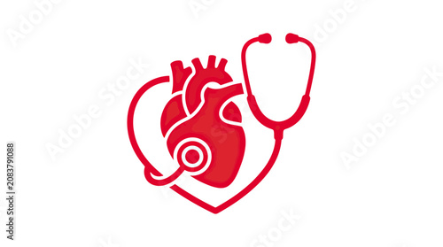 Heart Health Symbol: Stethoscope and Anatomical Heart Icon